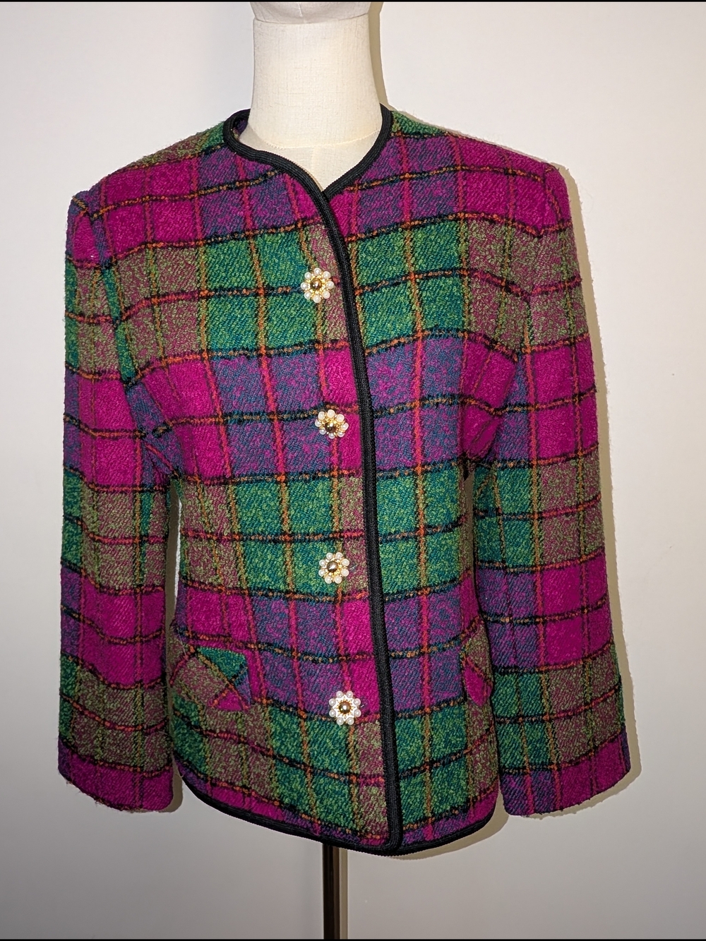 Frida Vintage Wool/Mohair Blend Colourful Plaid Blazer